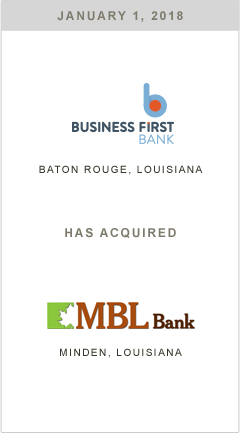 Business First Bank is acquiring MBL Bank.