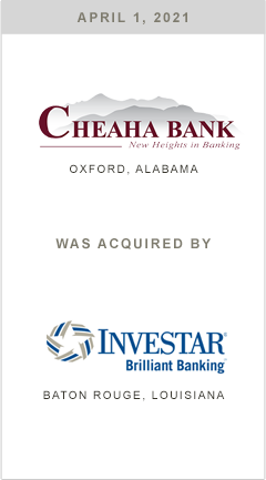 Cheaha Bank was acquired by Investar Bank.