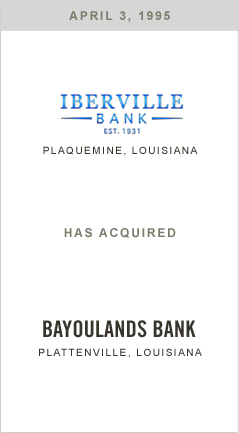 Iberville Bank has acquired Bayoulands Bank