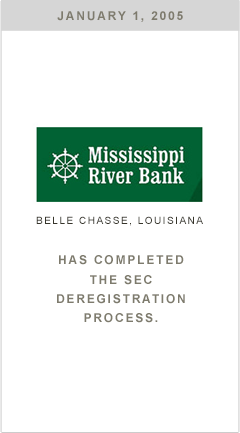 Mississippi River Bank Has completed the SEC deregistration process.